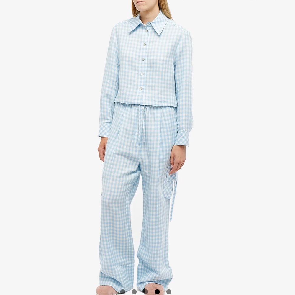 NWT SLEEPER Blue Gingham Linen Set